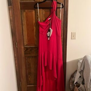 Halston one shoulder high low gown NWT red